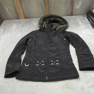 Metropolis Glacier Jacket Womens 6 Black Faux Fur Trim Hooded Insulated Winter